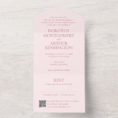 Moderne roze QR-code elegante bruiloft All In One Uitnodiging (Binnen)