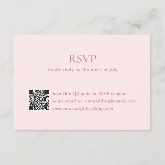 Moderne Roze QR Code Elegante bruiloft RSVP Kaartje (Voorkant)