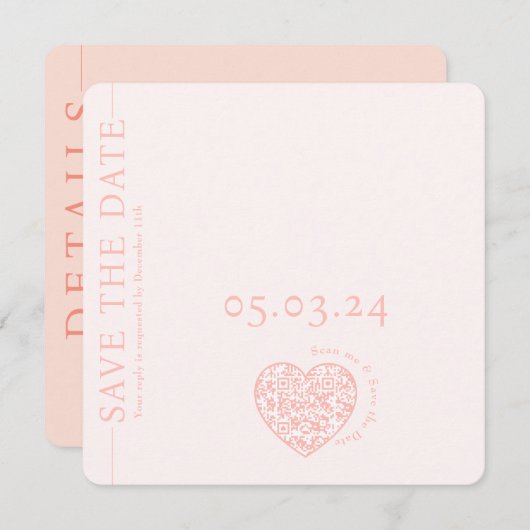 Moderne Roze QR code hart Bruiloft Save the Date (Voorkant / Achterkant)