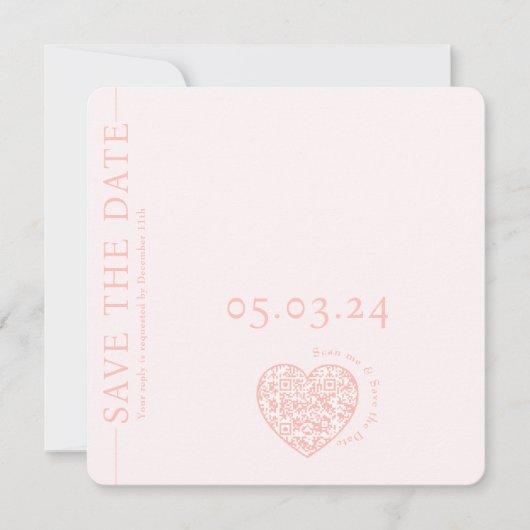 Moderne Roze QR code hart Bruiloft Save the Date (Voorkant)