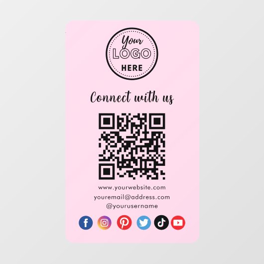 Moderne roze QR-code maakt verbinding met sociale  Raamsticker (Vel)