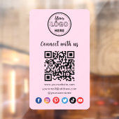 Moderne roze QR-code maakt verbinding met sociale  Raamsticker (Vel 2)