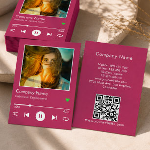 Moderne roze QR-code-muziekspeler Song-foto Visitekaartje