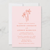 Moderne roze QR-code palmboom trouwkaart All in On Kaart (Voorkant)