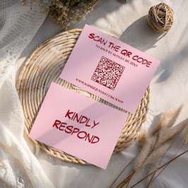 Moderne Roze QR Code Trouwkaart RSVP Kaartje