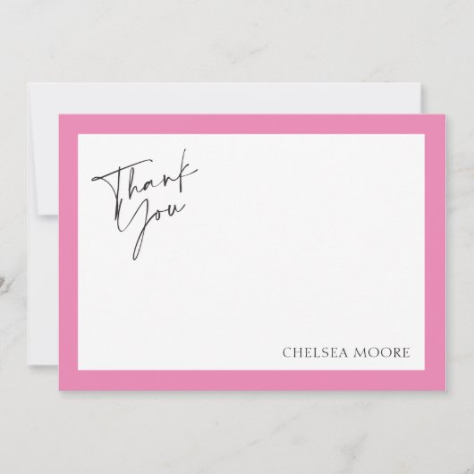 Moderne Roze Rand Stip Plat Bedankkaart (Voorkant)