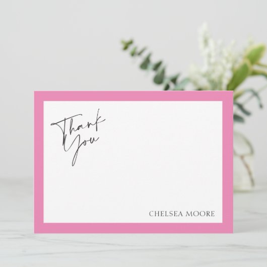 Moderne Roze Rand Stip Plat Bedankkaart (Staand voorkant)