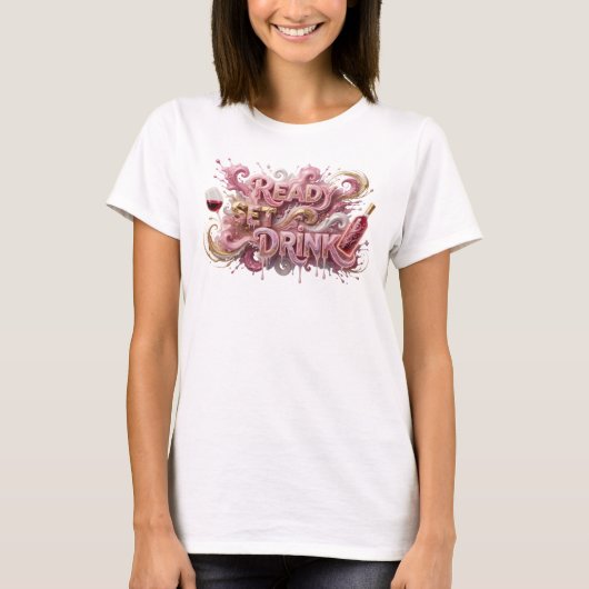 Moderne Roze READY SET DRINK 3D-tekstkunst T-shirt (Voorkant)