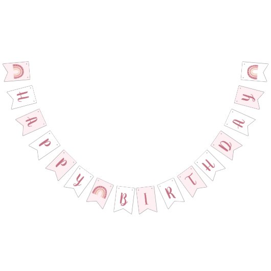 Moderne roze regenboeg Happy Birthday Vlaggetjes (Alle)