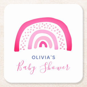 Moderne Roze Regenboog Baby Shower Meisje Kartonnen Onderzetters