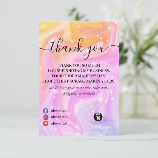 Moderne roze regenboogeenhoorn Dank je wel Bedankkaart (Staand voorkant)