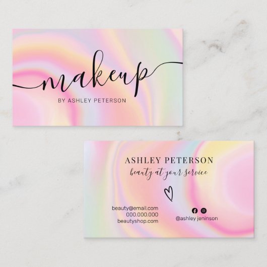 Moderne roze regenboogeenhoorn met marmer scriptop visitekaartje (Voorkant / Achterkant)