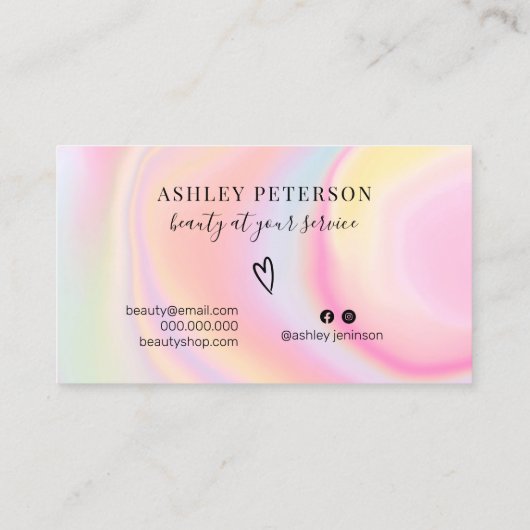 Moderne roze regenboogeenhoorn met marmer scriptop visitekaartje (Achterkant)