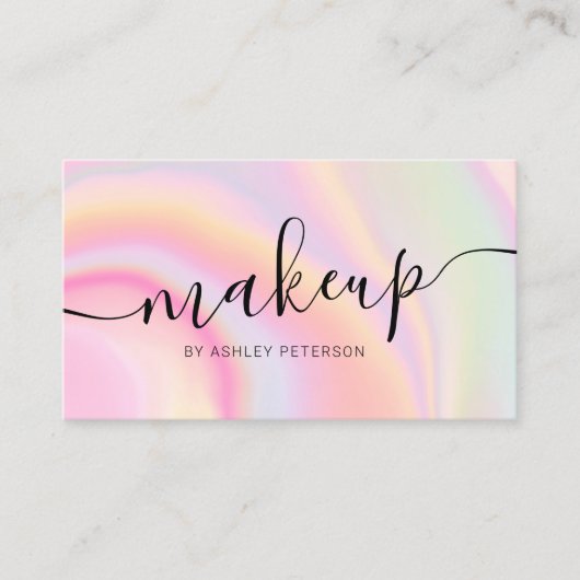Moderne roze regenboogeenhoorn met marmer scriptop visitekaartje (Voorkant)