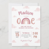 Moderne roze regenboogwolken eerste verjaardag kaart (Voorkant)