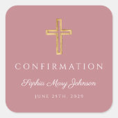 Moderne Roze Religieus Kruis Meisje Bevestiging Vierkante Sticker (Voorkant)