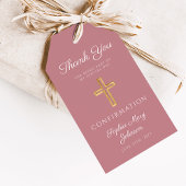 Moderne Roze Religieuze Kruis Jongens Bevestiging Cadeaulabel