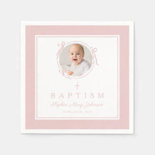 Moderne Roze Religieuze Kruis Meisje Doop Servet