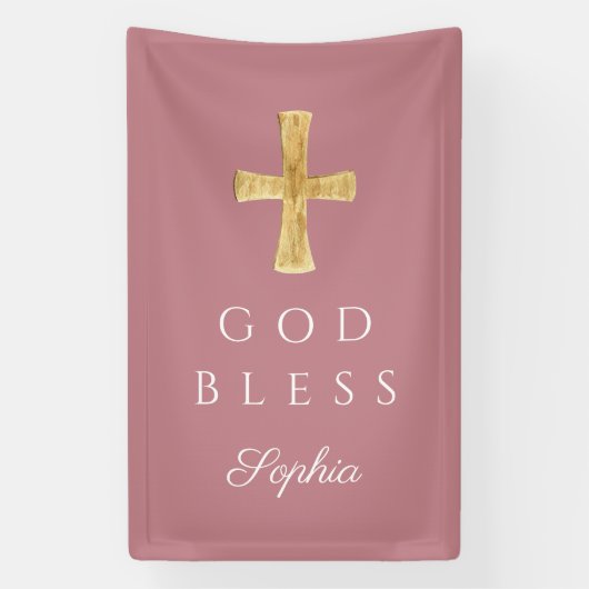 Moderne Roze Religieuze Kruis Meisje God Zegen Spandoek (Verticaal)