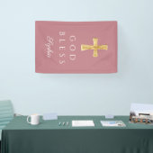 Moderne Roze Religieuze Kruis Meisje God Zegen Spandoek (Beurs)