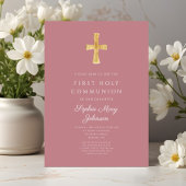Moderne roze Religieuze Kruiselingen Eerste Commun Kaart