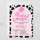 Moderne Roze Retro Cowgirl Eerste Rodeo 1e Verjaar Kaart (Voorkant)