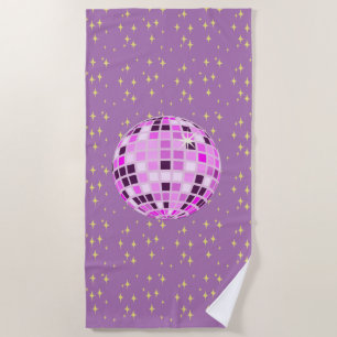 Moderne Roze Retro Disco Ball Paarse Strandlaken