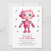 Moderne Roze Robot Meisje Verjaardagsfeestje Kaart (Voorkant)