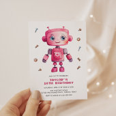 Moderne Roze Robot Meisje Verjaardagsfeestje Kaart