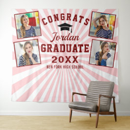 Moderne roze rode afstudeer 4 foto booth achtergro wandkleed