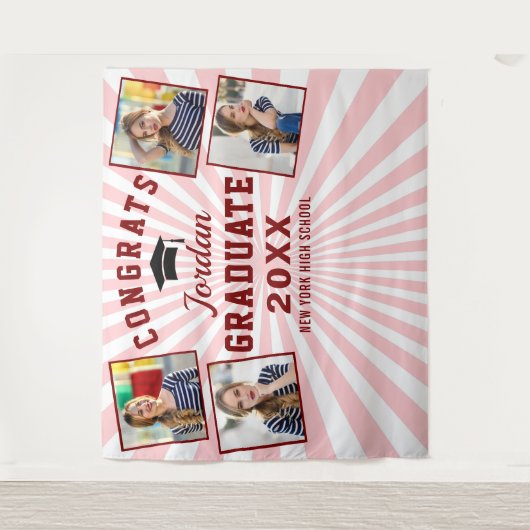 Moderne roze rode afstudeerfoto 4 fotohokje achter wandkleed (Voorkant)