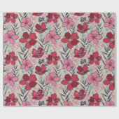 Moderne roze & rode bloemen verjaardag cadeaupapier (Vlak)