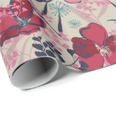 Moderne roze & rode bloemen verjaardag cadeaupapier (Rol Hoek)