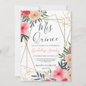 Moderne roze rode bloemengouden foto quinceanera kaart (Voorkant)