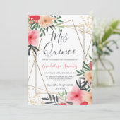 Moderne roze rode bloemengouden foto quinceanera kaart (Staand voorkant)