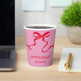 Moderne Roze Rode Boog Gepersonaliseerde Volwassen Papieren Bekers