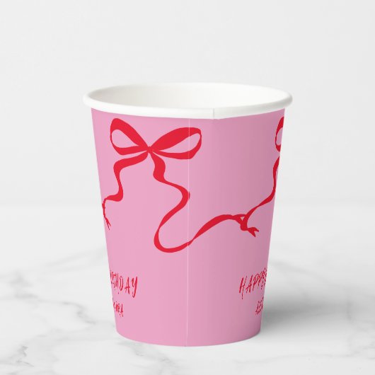 Moderne Roze Rode Boog Gepersonaliseerde Volwassen Papieren Bekers (Rechts)