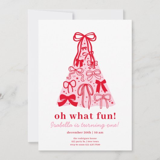 Moderne Roze & Rode Boom Boog 1e Verjaardag Kaart (Voorkant)