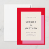 Moderne roze rode bruiloft bespaart de datum briefkaart (Voorkant / Achterkant)