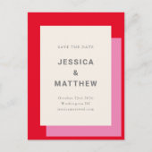 Moderne roze rode bruiloft bespaart de datum briefkaart (Voorkant)
