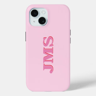 Moderne Roze Rode Driedelige Initiaal Monogram iPhone 15 Case