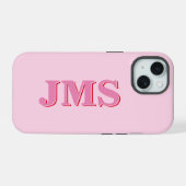 Moderne Roze Rode Driedelige Initiaal Monogram iPhone 15 Case (Achterkant horizontaal)