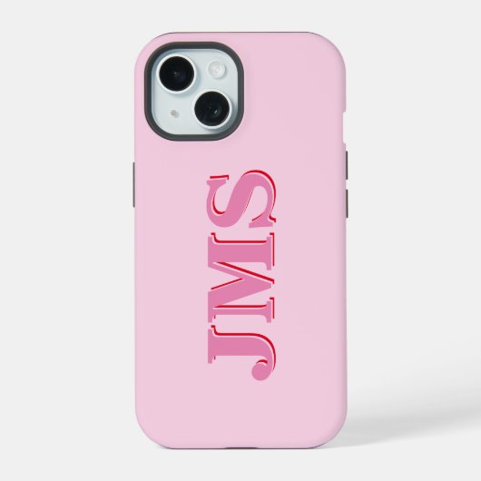 Moderne Roze Rode Driedelige Initiaal Monogram iPhone 15 Case (Achterkant)