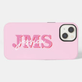 Moderne Roze Rode Drieletterige Initiële Monogram iPhone Hoesje (Achterkant horizontaal)