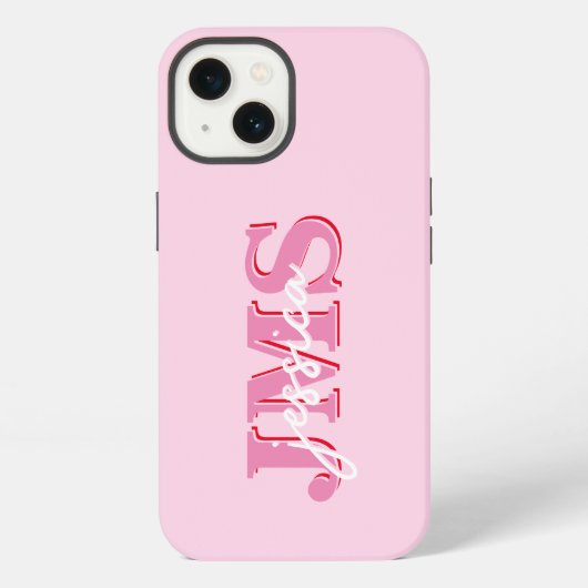 Moderne Roze Rode Drieletterige Initiële Monogram iPhone Hoesje (Achterkant)