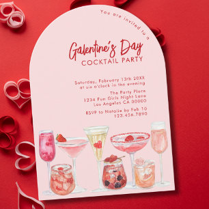 Moderne Roze & Rode Galentine's Day Cocktailparty Kaart