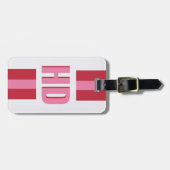 Moderne roze rode gestreepte schaduw monogram scha bagagelabel (Voorkant horizontaal)