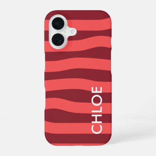 Moderne Roze Rode Golf Strepen Naam iPhone 16 Hoesje (Achterkant)