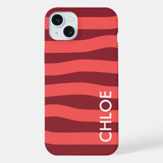 Moderne Roze Rode Golf Strepen Naam iPhone 15 Plus Case