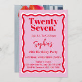 Moderne Roze Rode Golfkromme 27e Verjaardagsfeest Kaart (Voorkant / Achterkant)
